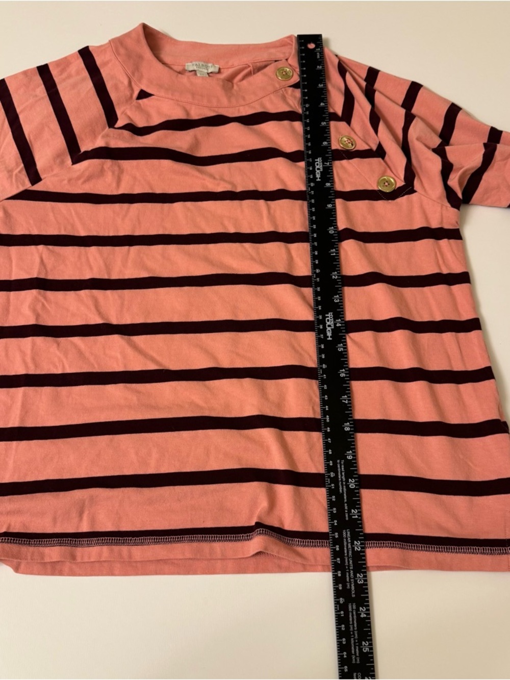 Talbots Pink and Black Striped Button-Shoulder Long Sleeve Top - Picture 5 of 7